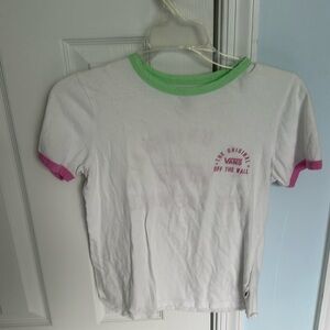 White Vans T-shirt with pink and mint trim